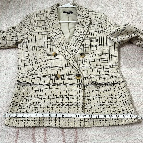 Ann Taylor Tan Navy Blue Cotton Blend Blazer Size 8P Fall Autumn Office Business - Picture 9 of 12